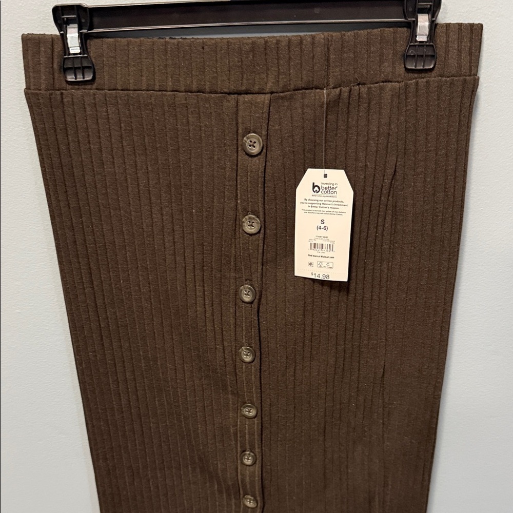 Brown Ribbed Button down skirt - Picture 3 of 6